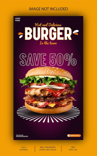 Vecteur vecteur eps gratuit délicieux burger et menu alimentaire instagram et modèle d'histoire facebook
