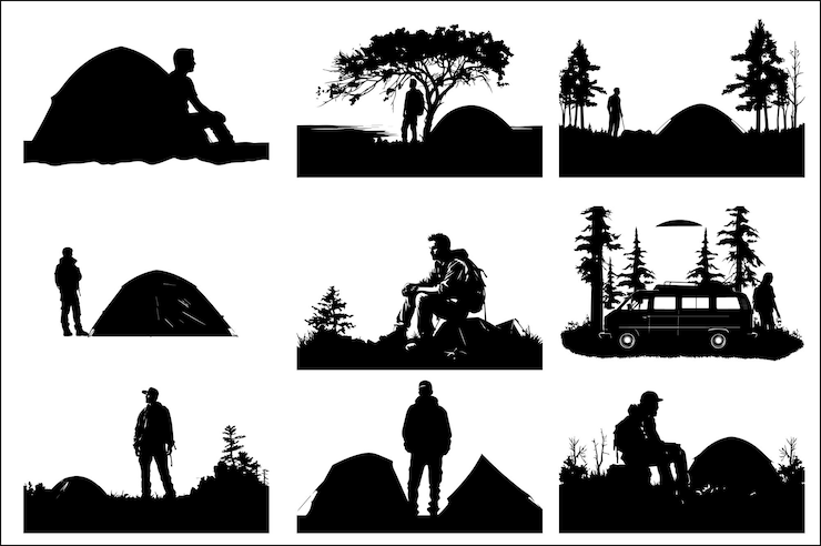 Vecteur vecteur de faisceau de silhouette de camping