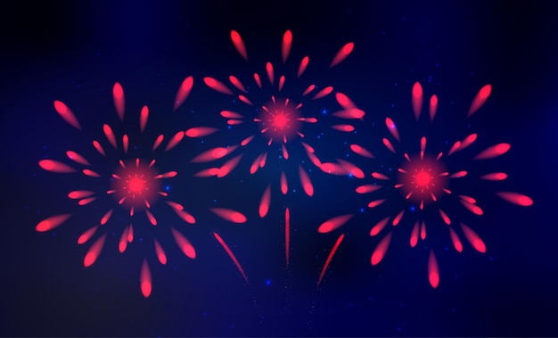 Vecteur vecteur de feux d'artifice colorés étincelant dans les feux d'artifice du ciel bleu foncé pour les événements festifs nouvel an noël