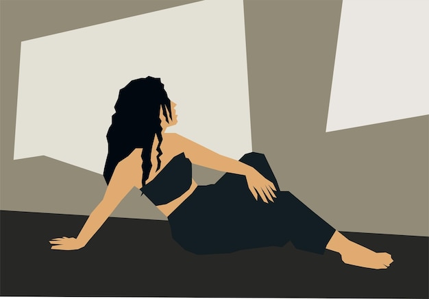 vecteur d'une fille assise à regarder la fenêtre