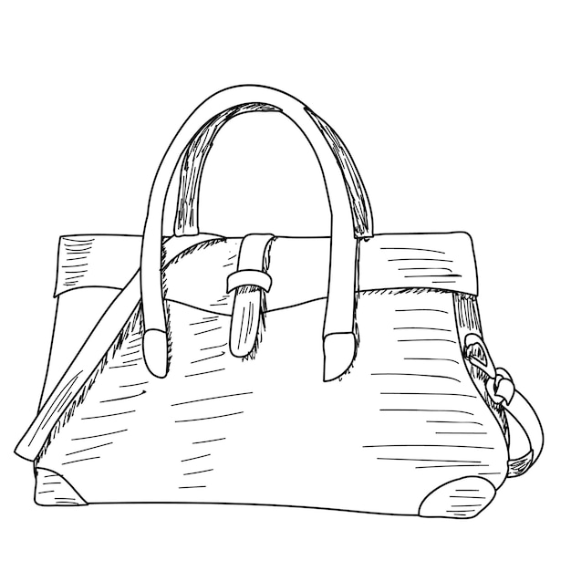 Vecteur vecteur sur fond blanc croquis d'une main tenant un sac de dame