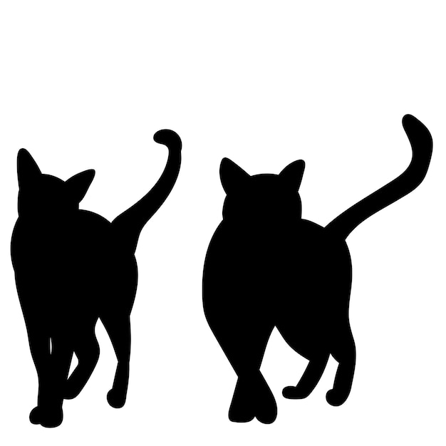 Vecteur sur fond blanc silhouette noire deux chats