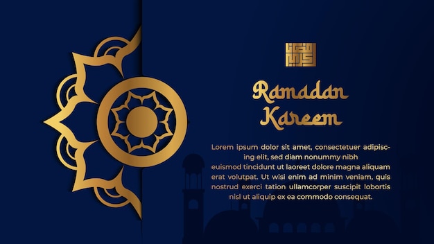 Vecteur De Fond De Luxe Ramadan Avec Golden Mandala Et Calligraphie Dans Le Style Kufi