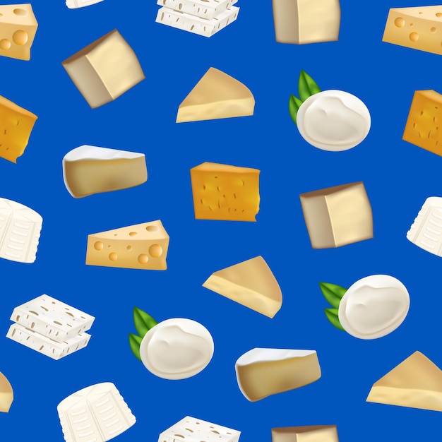 Vecteur de fond de modèle sans couture de fromage 3d détaillé réaliste
