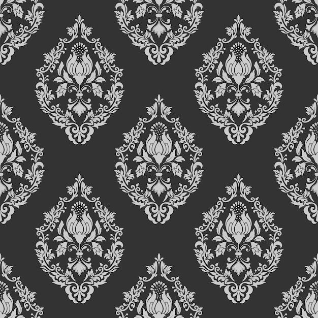 Vecteur de fond sans couture damassé. Ornement damassé à l'ancienne de luxe classique, texture transparente royale victorienne pour papiers peints, textile, emballage. Modèle baroque floral exquis.