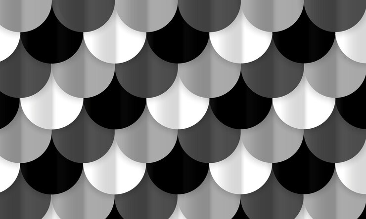 Vecteur de fond transparente motif poissons simples formes d'écailles avec ombre noir et blanc