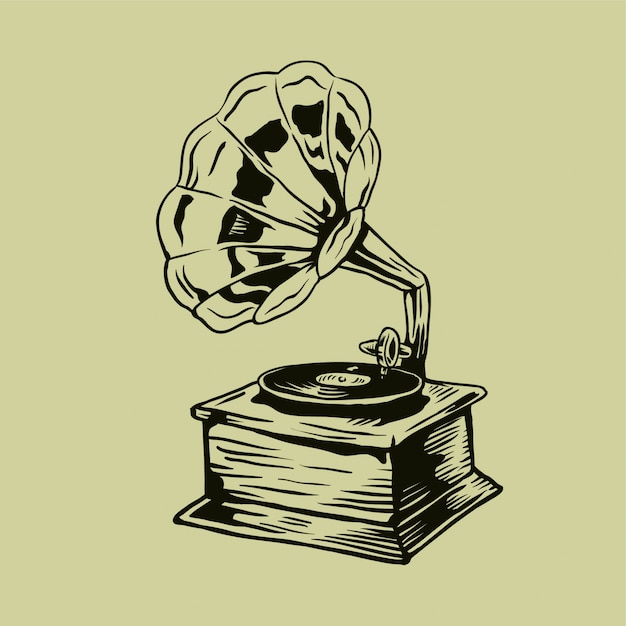 Vecteur vecteur de gramophone dessiné main vintage