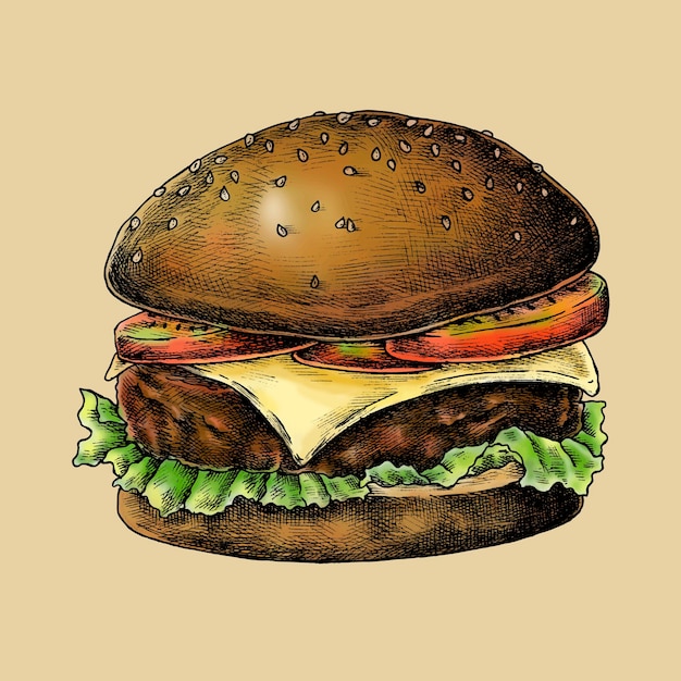 Vecteur de hamburger au fromage dessiné à la main