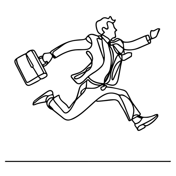 Vecteur vecteur de l'homme d'affaires sautant dans le style de ligne continue