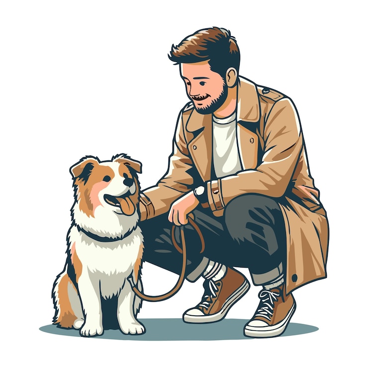 Vecteur vecteur de l'homme avec son chien
