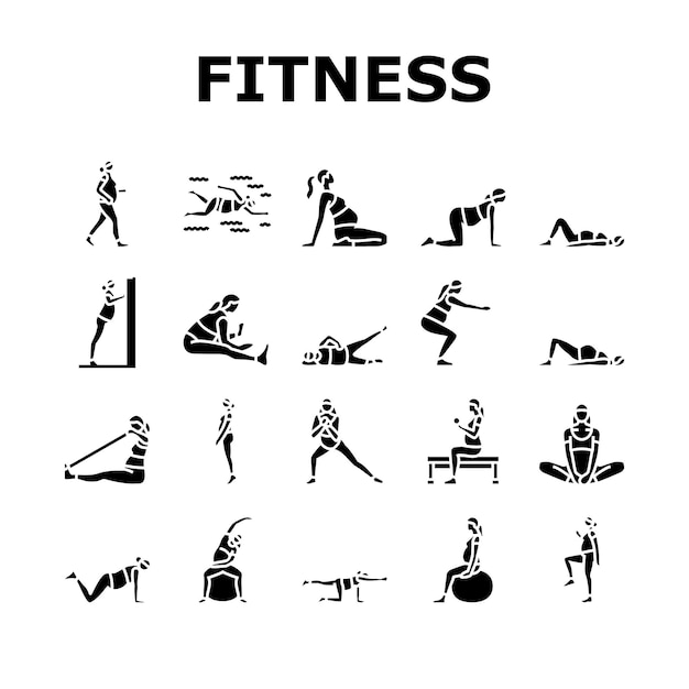 le vecteur des icônes de fitness de la femme enceinte