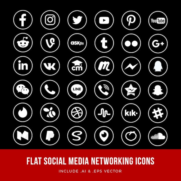 Vecteur d&#39;icônes de réseautage plat médias sociaux