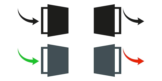 Vecteur d'icônes de sortie et d'entrée. Porte ouverte et fermée. Concept de bureau à domicile. eps10