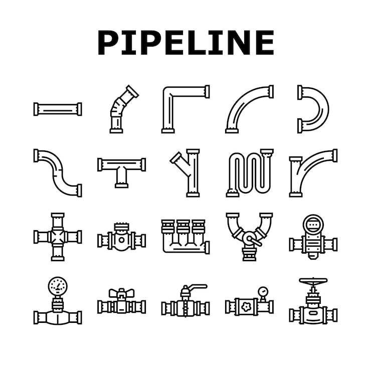 Vecteur le vecteur des icônes des tuyaux de gaz de l'industrie pétrolière