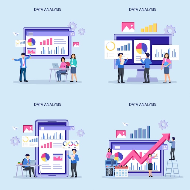 Vecteur D'illustration D'analyse De Données Statistique Pour Le Concept D'investissement En Finance D'entreprise Sur Le Tableau De Bord Graphique Du Moniteur