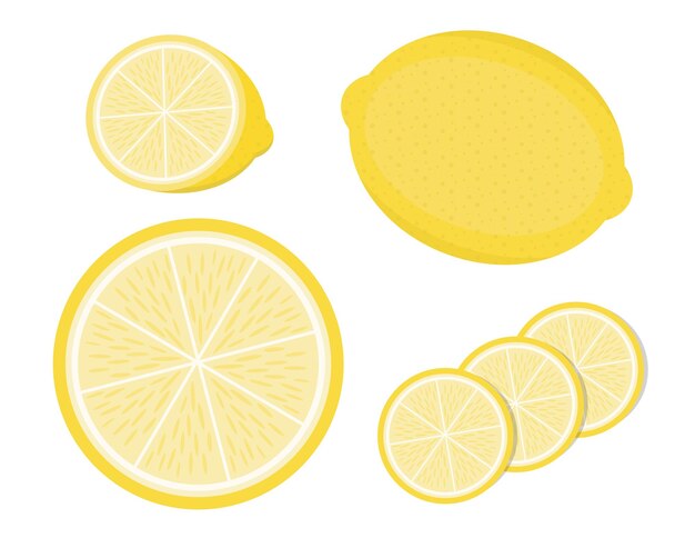 Vecteur D'illustration De Citron Et Tranche De Citron Isolé Sur Fond Blanc