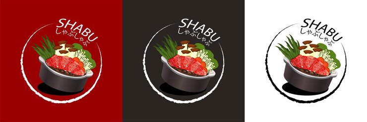 Vecteur d'illustration de la cuisine traditionnelle asiatique de viande fraîche et de légumes avec soupe noire