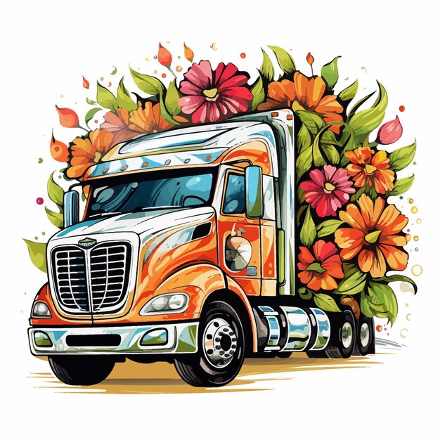 Vecteur vecteur_illustration_de_semi_camion_avec_fleur