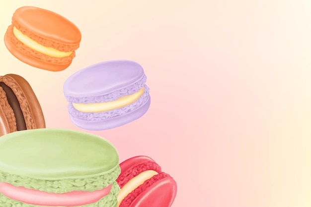 Vecteur d'illustration de dessert à l'arrière-plan aux macaroons colorés