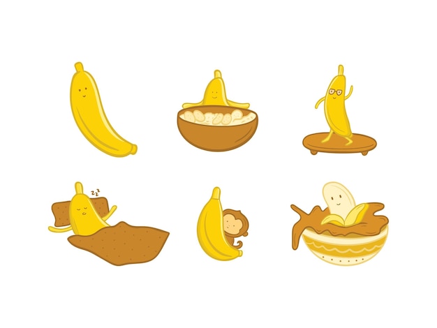 Vecteur vecteur d'illustration de dessins animés de bananes mignons