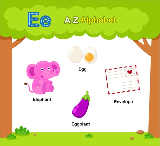 Vecteur vecteur d'illustration du vocabulaire éducatif de l'alphabet e