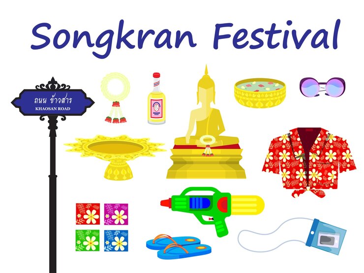 Vecteur d'illustration de l'objet du festival de l'eau de Songkran en Thaïlande