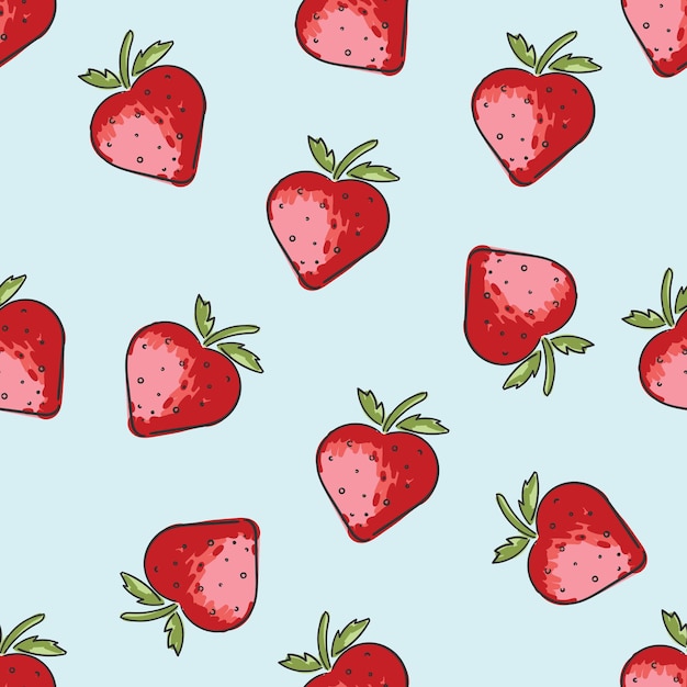 Vecteur d'impression de modèle sans couture de fraise rouge isolé sur bleu