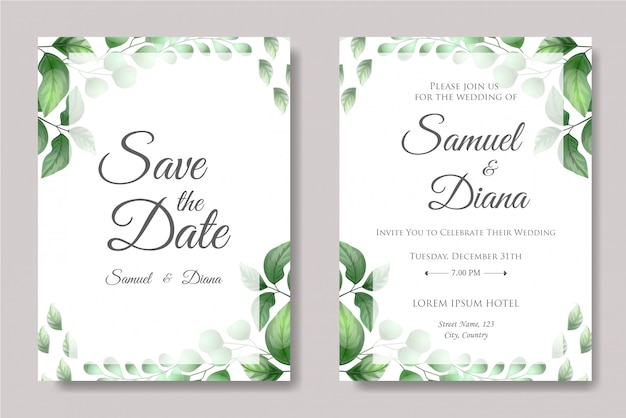 Vecteur D'invitation De Mariage Avec De Belles Feuilles