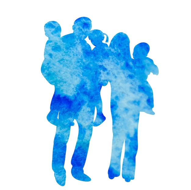 Vecteur, isolé, famille de silhouette aquarelle bleue