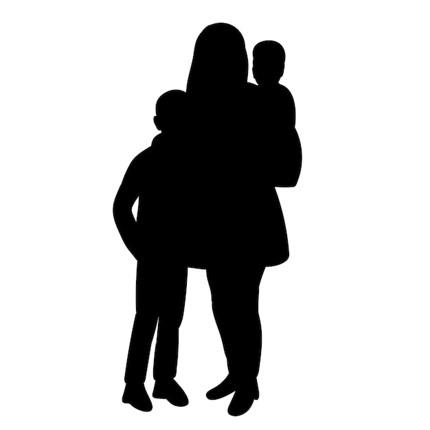 Vecteur, isolé, silhouette noire parents et enfants