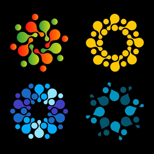 Vecteur Isolé Soleil Modèle De Conception De Logo Points Abstraits Symbole Icône Forme Ronde Ensemble De Logos Colorés