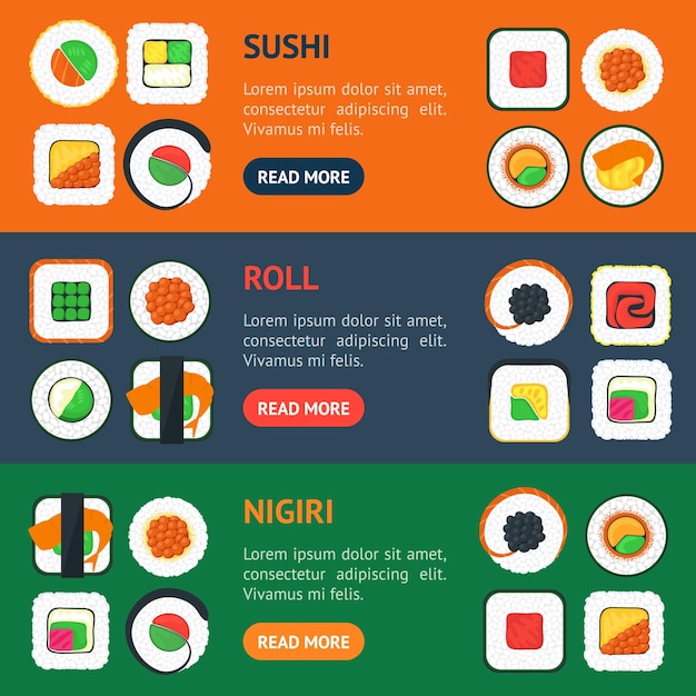 Vecteur De Jeu Horizontal De Bannière De Sushi