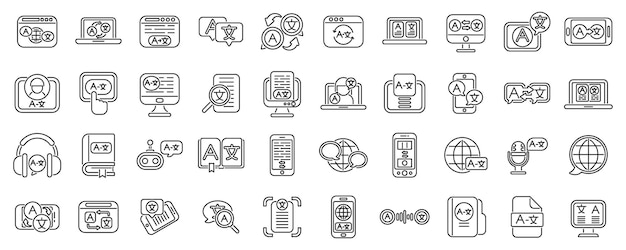 Le vecteur de jeu d'icônes d'applications de traducteur est une collection d'icône pour divers appareils et applications.