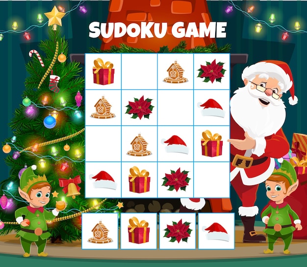 Vecteur vecteur de jeu de puzzle sudoku enfants noël