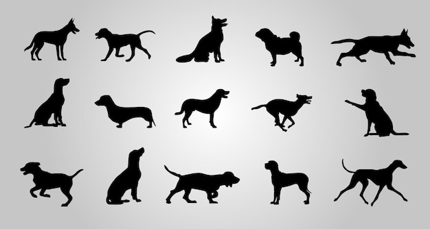 Vecteur de jeu de silhouette de chiens diffirent
