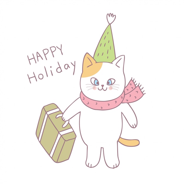 Vecteur De Joyeuses Fêtes De Chat Mignon Dessin Animé.