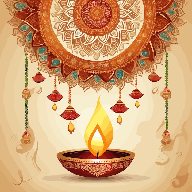 Vecteur vecteur joyeux diwali festival traditionnel célébration fond avec illustration diya