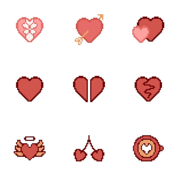 Vecteur vecteur libre diverses formes de coeur pixel art valentine edition