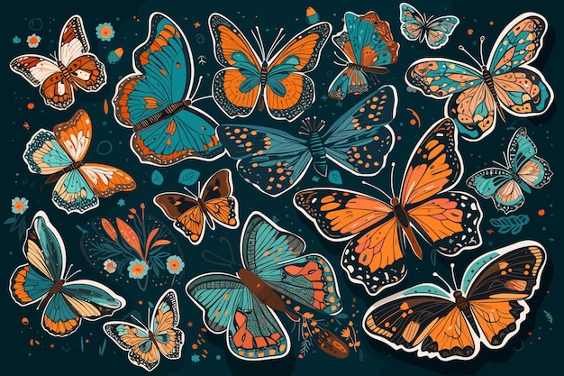 Vecteur libre excellente collection de papillons et de fleurs