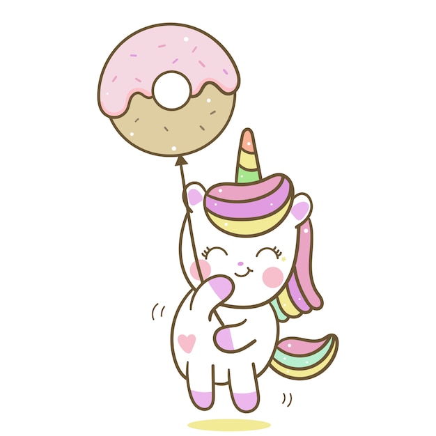 Vecteur De Licorne Mignon Tenant Le Ballon Donut