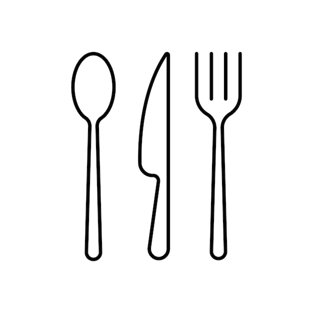 Le vecteur de la ligne de l'icône de la fourchette et de la cuillère Le signe du concept d'entreprise du restaurant