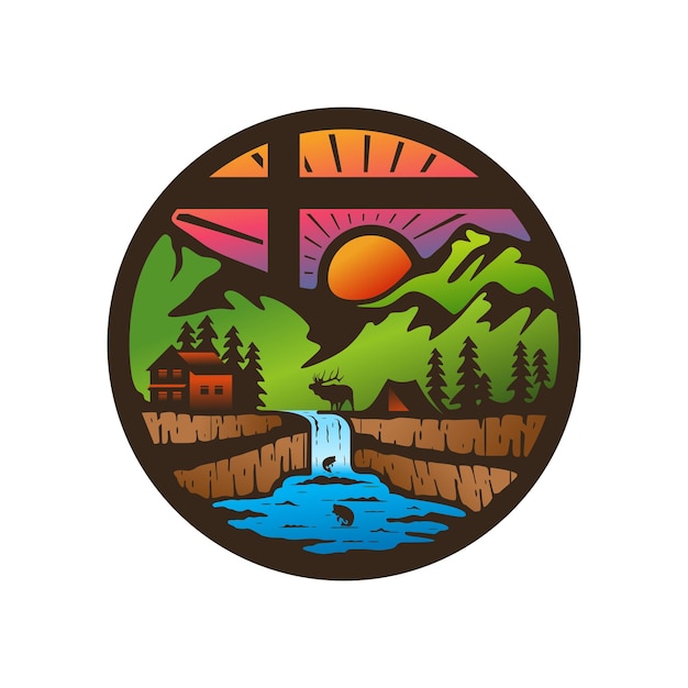vecteur de logo insigne paysage de montagne