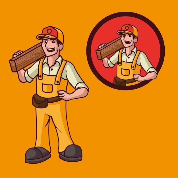 Vecteur de logo mascotte charpentier bricoleur
