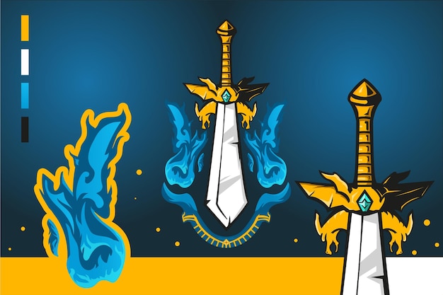 Vecteur De Logo De Mascotte De Jeu D'épée De Dragon Modifiable