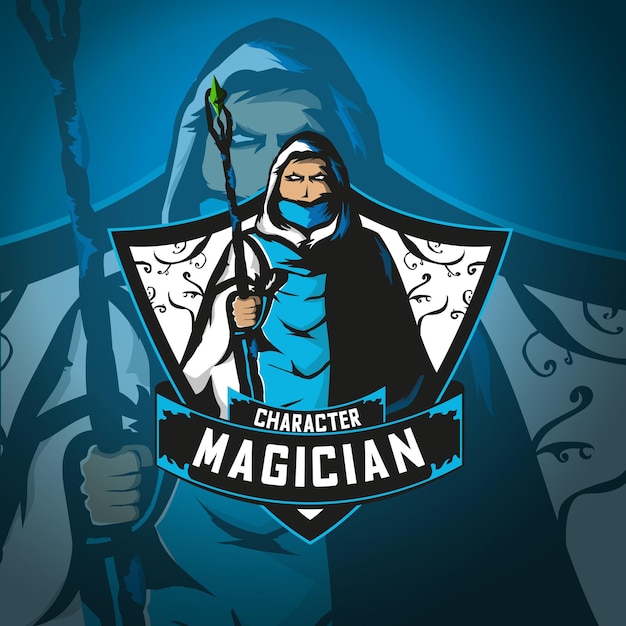 Vecteur de logo de mascotte de magicien de sport de jeu modifiable