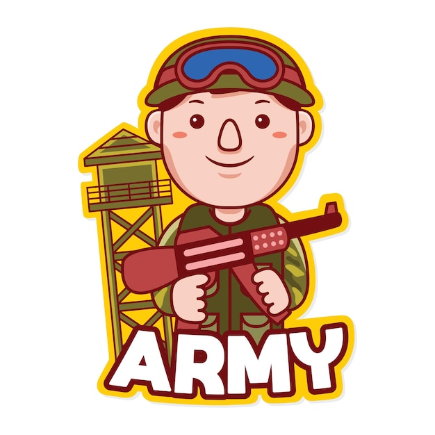 Vecteur De Logo De Mascotte De Profession De L'armée Dans Le Style De Dessin Animé