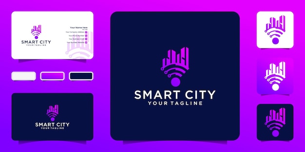 Vecteur de logo Smart City Tech. Modèle de Logo Concept City Wifi et carte de visite