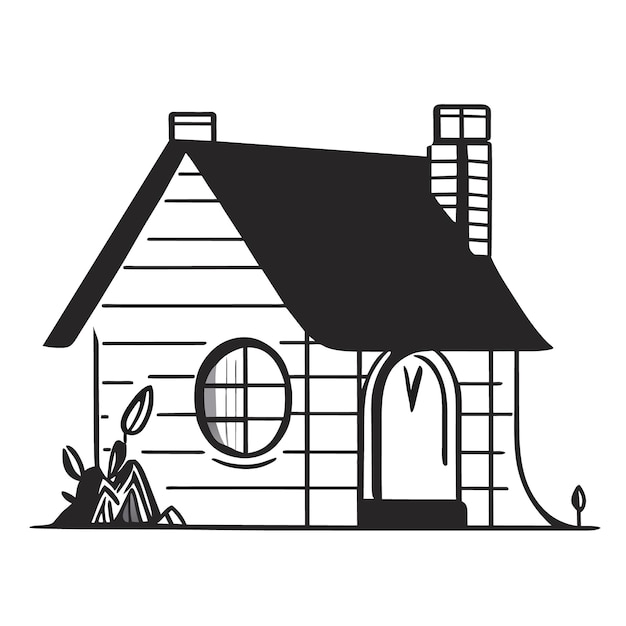 Un vecteur d'une maison en brique en dessin au trait noir et blanc