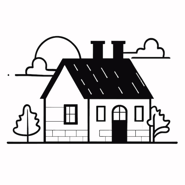 Un vecteur d'une maison en brique en dessin au trait noir et blanc