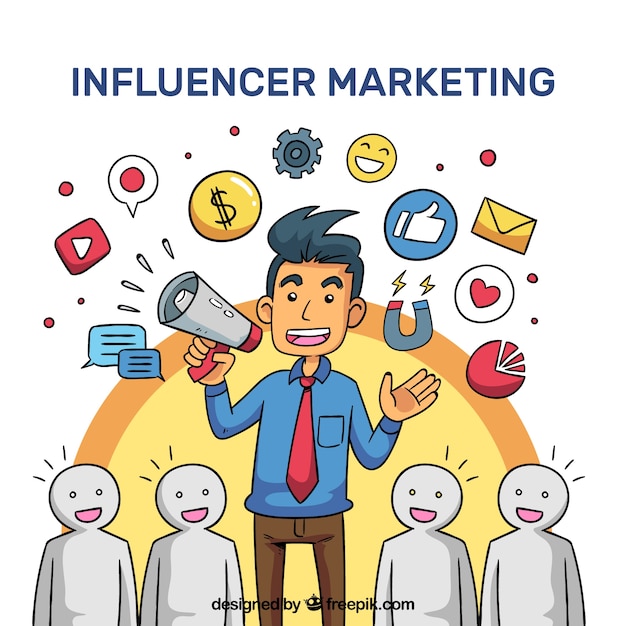 Vecteur De Marketing Influencer Avec La Foule D'écoute